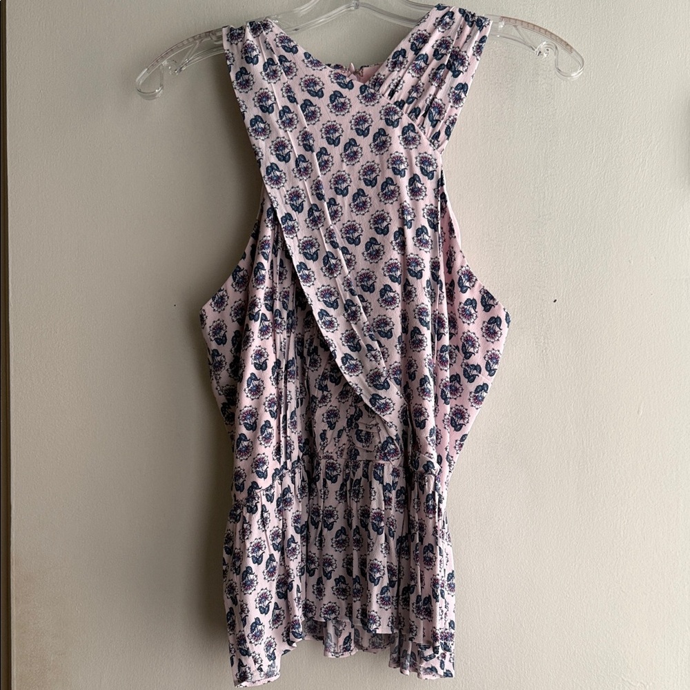 LOFT Pink Floral Sleeveless Peplum Top